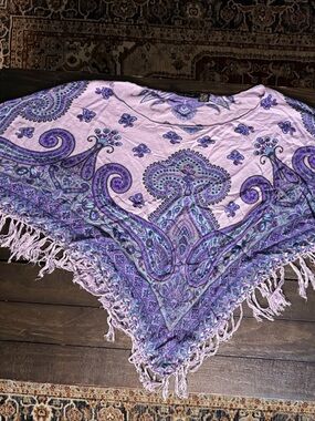 Speed Limit NYC Purple Paisley Fringe Poncho Boho Knit Wrap One Size